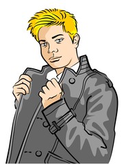 A young man wearing leather jacket