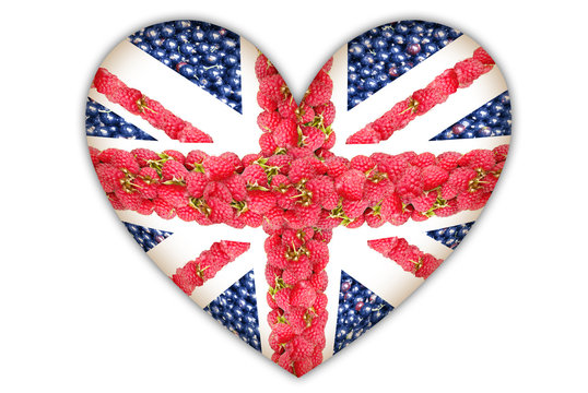 The Union Jack in the form of hearts from the berries.