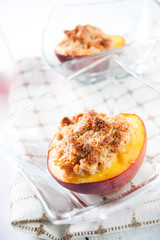 Fried peach with amaretto cookies dessert