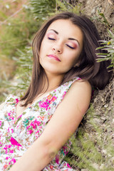 Naklejka premium Portrait of a young brunette woman