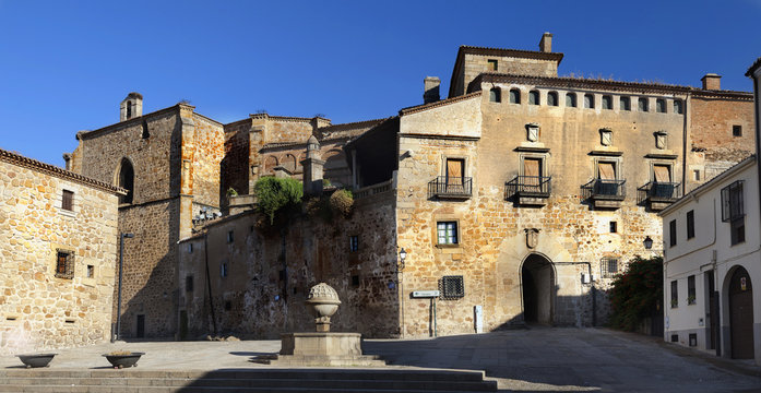 St Nicolas square and Mirabel palace, Plasencia. Spain