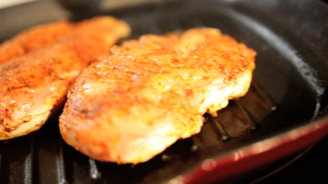 White Chicken Meat Browning Hot Griddle Pan