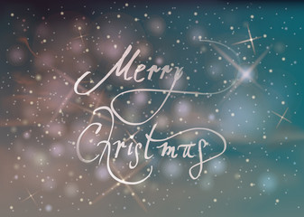 MERRY CHRISTMAS / Greeting card with snowy night sky