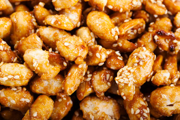 crispy peanut with sesame in plate close up