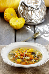Minestrone, vegetable soup. Selective focus