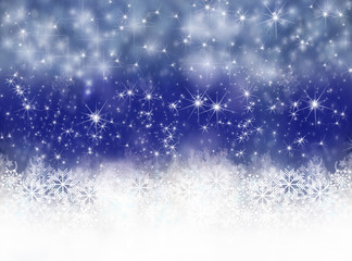 Fototapeta premium Merry Christmas: Blue Background with snowflakes and stars