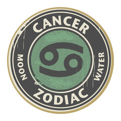 Stamp with the Zodiac cancer symbol horoscope, vector