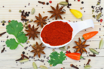 Obraz na płótnie Canvas Chili powder with selection of Indian spices
