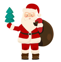 Santa Claus with bag of toys isolated on white