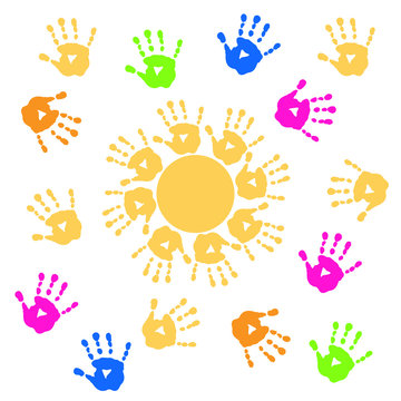 Background with sun and handprints