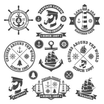 Set of vintage nautical labels and icons 2