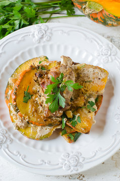 Baked pumpkin with meat