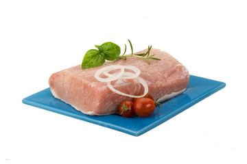 Raw pork with onion, basil and rosemary