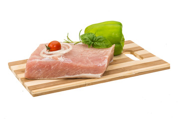 Raw pork with onion, basil and rosemary