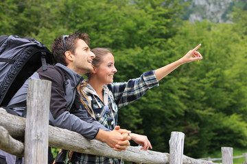 Portrait of young couple hikers