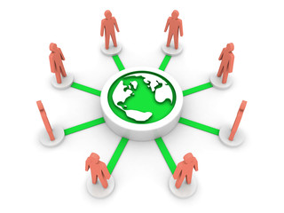 Team focused on earth. Global. Concept 3D illustration.