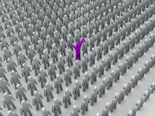 Unique person in crowd. Concept 3D illustration