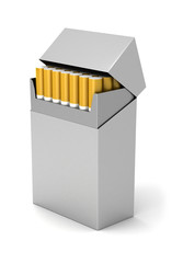 3d Open full pack of cigarettes isolated on white background