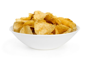 chips in plate on white bacground