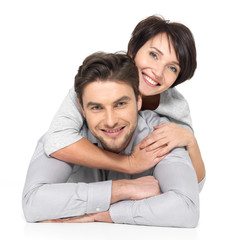 Portrait of happy couple isolated on white