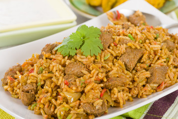 Mutton Byriani - Lamb and rice cooked with spices.