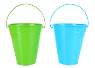 Empty color buckets, isolated on white