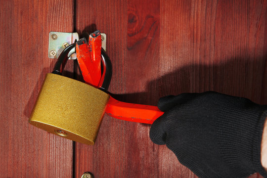 Robber Breaks Castle In Door Close-up