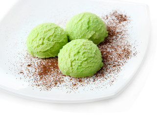 Delicious ice cream on plate isolated on white