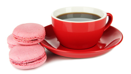 Coffee and macaroons isolated on white