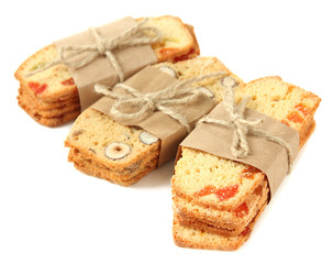 Biscotti with  nuts and candied fruits, isolated on white