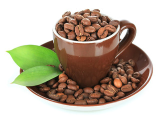 Coffee beans in cup isolated on white