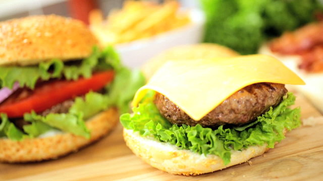 Bread Bun Filled Minced Beef Topped Fresh Salad Vegetables