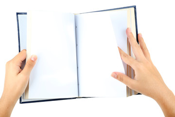 Book in hands isolated on white