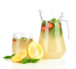 Basil lemonade with strawberry, isolated on white