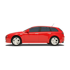 Fototapeta na wymiar Red Car Isolated on White Background