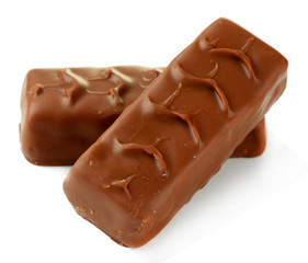 Two delicious chocolate bars isolated on white