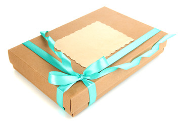 Present box tied with bow, isolated on white