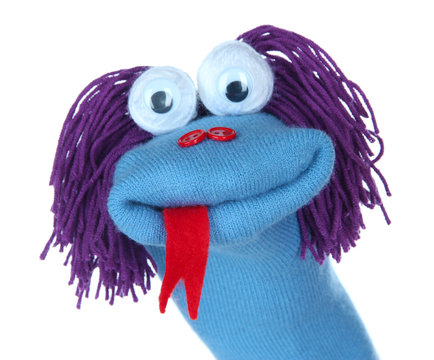 Cute sock puppet isolated on white