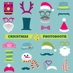 Christmas Retro Party set - Glasses, hats, lips, mustaches, mask