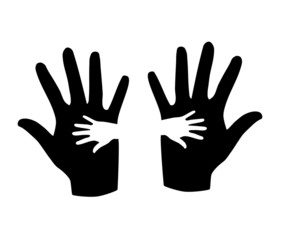 Black and white hands silhouette - vector illustration.