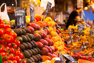 Fruits market, in La Boqueria,Barcelona famous marketplace