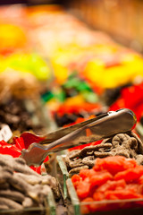 Market stall full of candys in La Boqueria Market.Barcelona