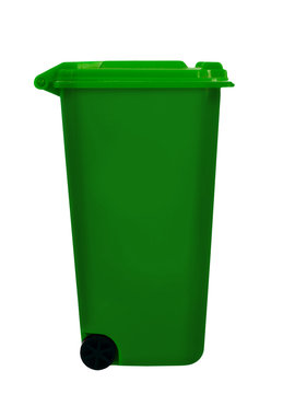 Green wheely aka wheelie bin, isolated over white