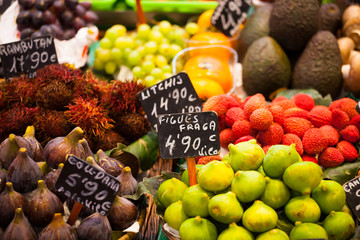 Fruits market, in La Boqueria,Barcelona famous marketplace