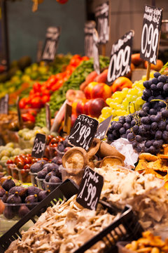Fruits market, in La Boqueria,Barcelona famous marketplace