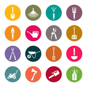 Gardening tools icons set color