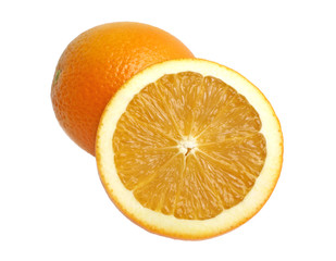 Sliced orange fruit segments isolated on white background