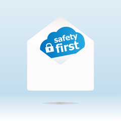 safety first on blue cloud, paper mail envelope