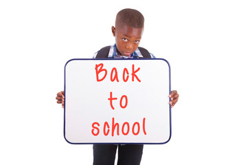 African American school boy holding a blank board - Black people