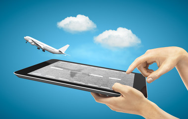 tablet with fly airplane